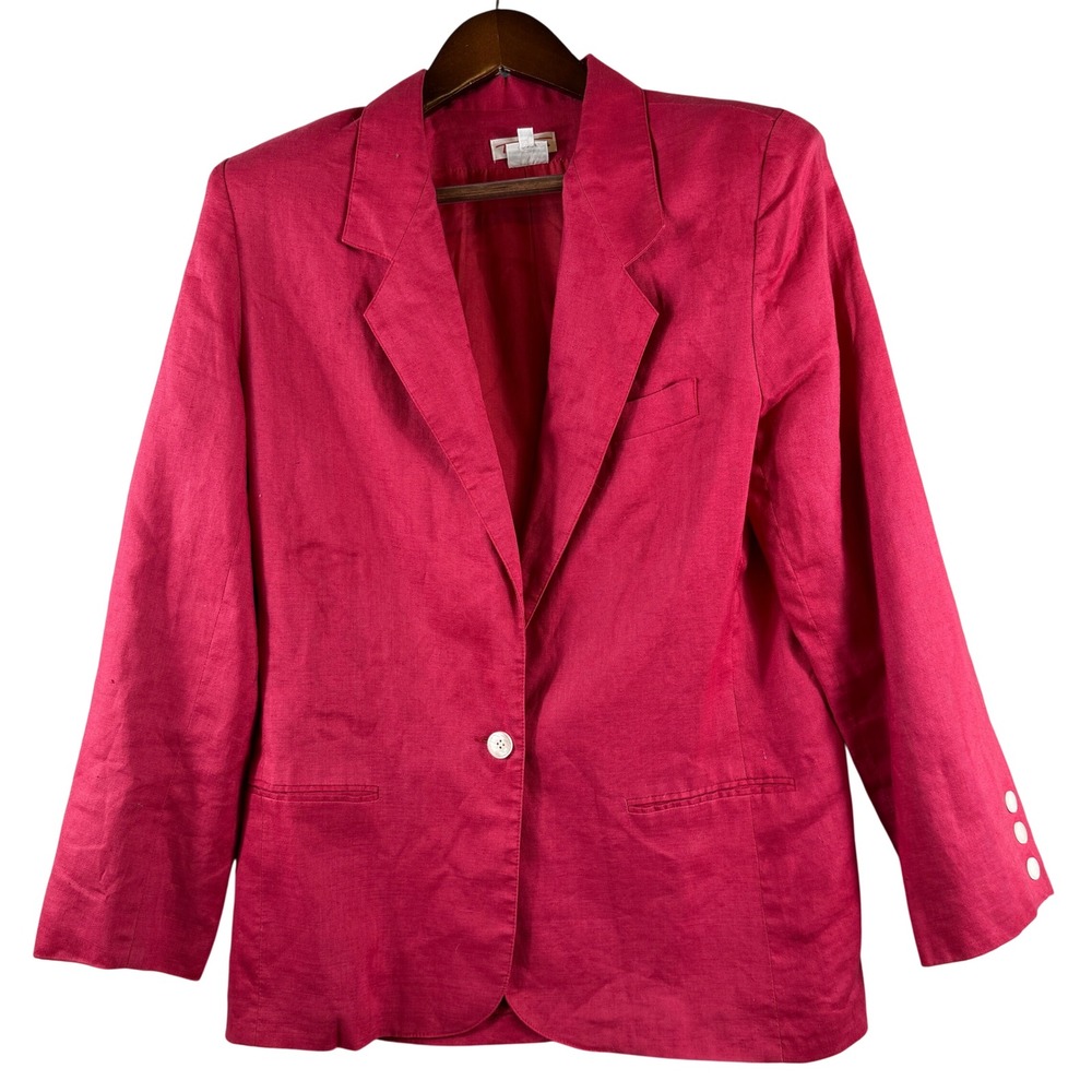 VINTAGE Talbots 100% Linen Blazer Red Size 10 Hong Kong Longline Preppy Jacket